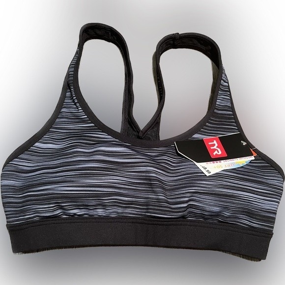 TYR Women’s Sports Bra Lyn Racerback Arvada Grey Black Workout Bra Size S 4/6 - Picture 1 of 6